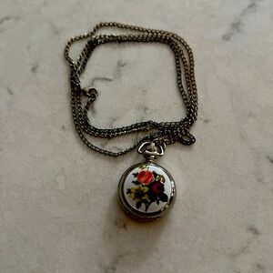 Vintage Style Locket Clock Necklace Floral